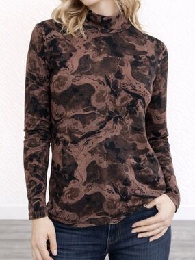 Scotch & Soda Rose Swirl Printed Mock Neck Long Sleeve Large